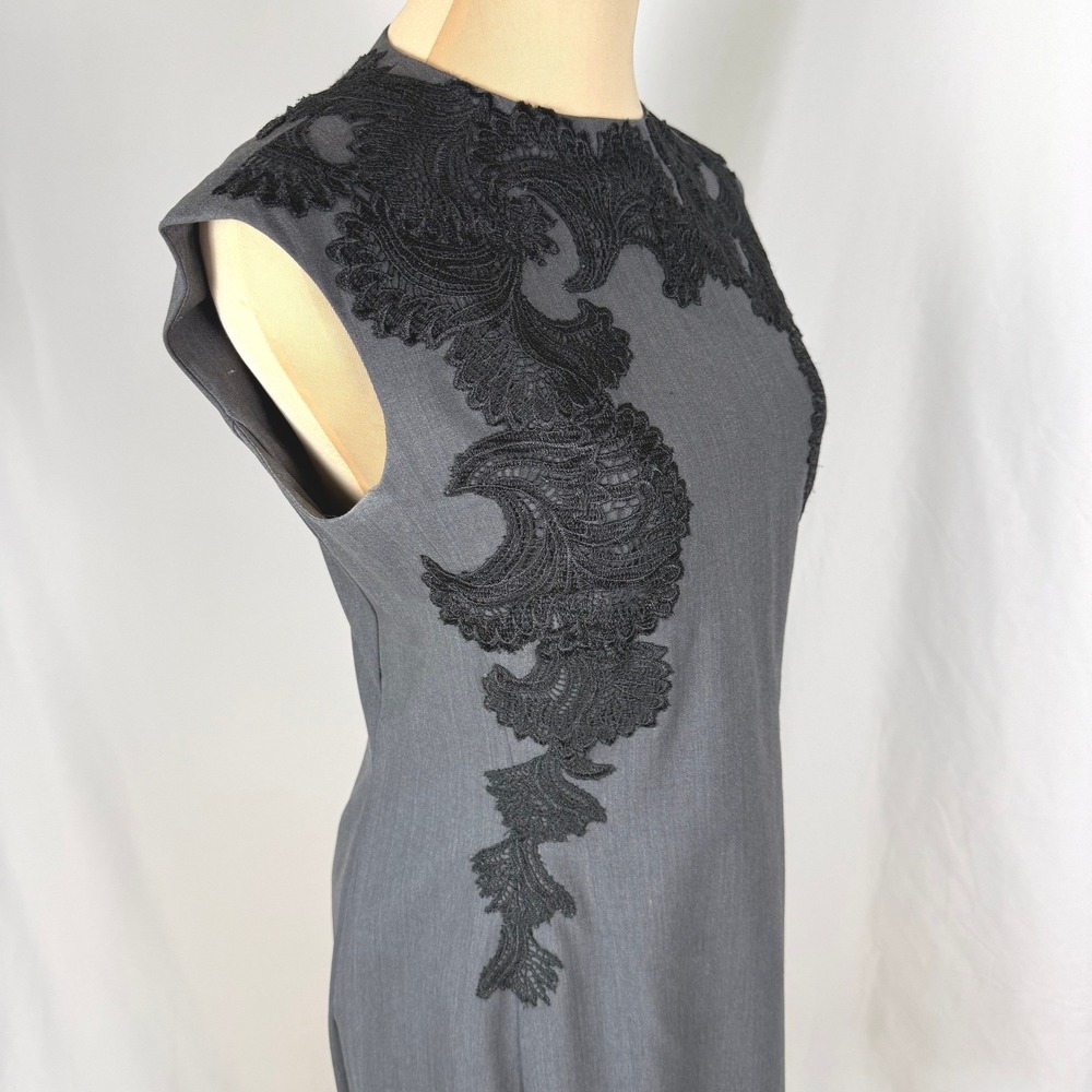 Josie Natori Grey Virgin Wool Lace Sheath Dress 6 EUC - Picture 5 of 10